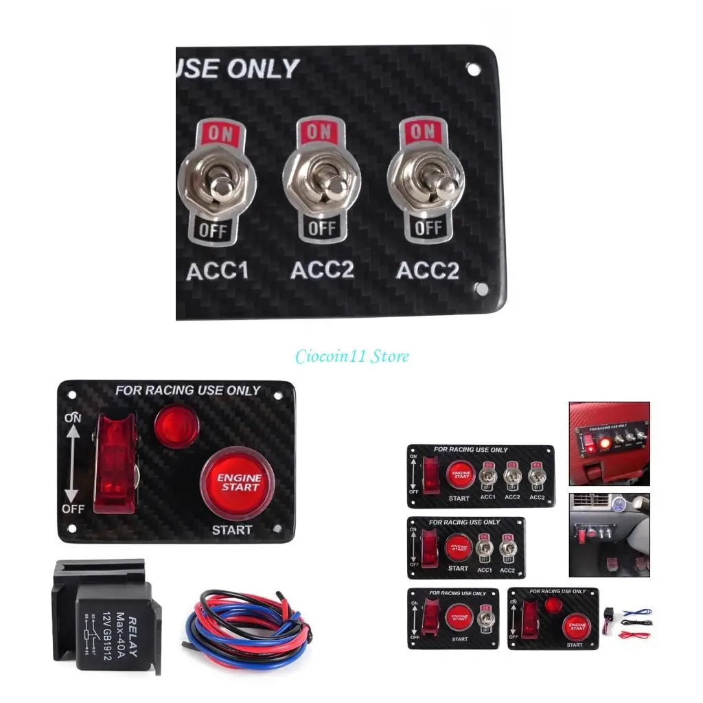 

Y1UB Vehicle Engine Ignition Start Control Panel Carbon Fiber Toggle Switch with LED Light for Car, Boats, and Motorhomes
