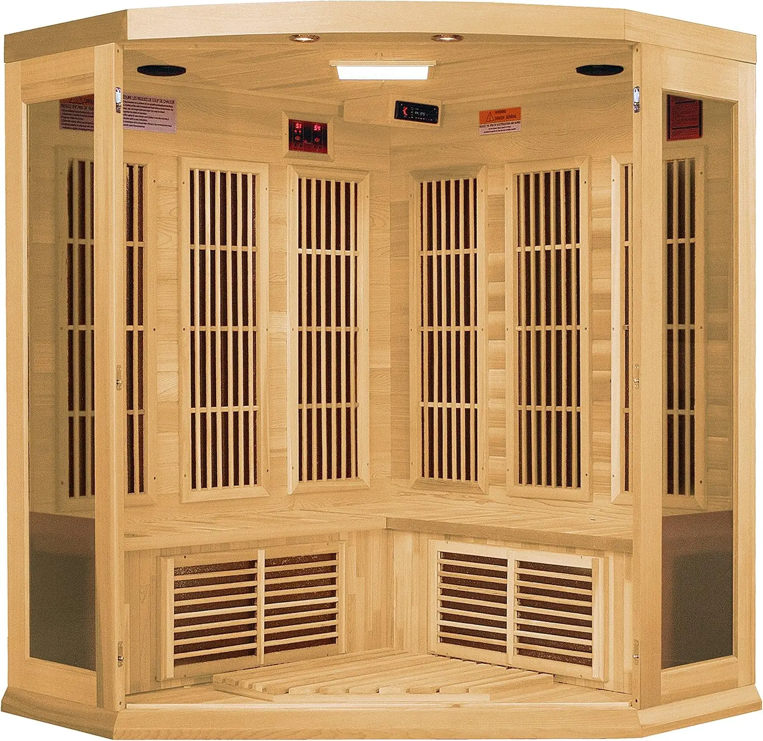 Low EMF FAR Infrared Carbon Corner Hemlock Sauna Bronze Tinted Tempered glass door and with side windows Full 3 person capacity