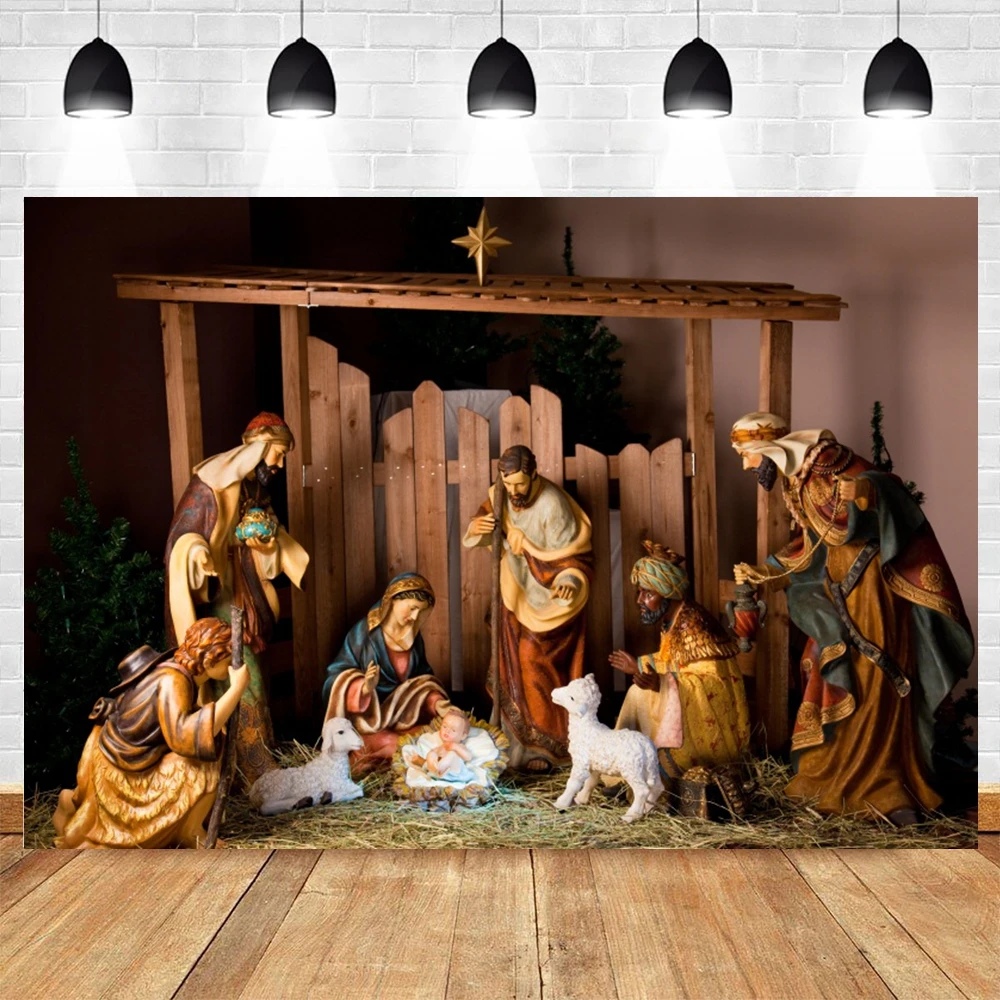 Christmas Jesus Birth Backdrop Photographic Nativity Scene Christian Holy Cross Bible Xmas Photography Background Photo Studio