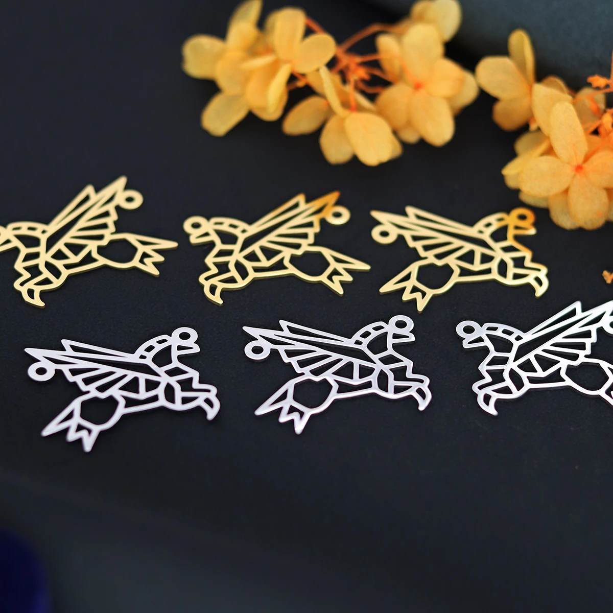 3PCS Flying Bird Insect Charms Titanium Steel Bee Butterfly Beetle Pendant Charms for Jewelry Making Phoenix Necklace DIY Craft