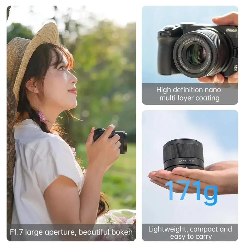 Viltrox 56mm F1.7 자동 초점 APS-C 렌즈, 미러리스 카메라 마운트, 후지 X XF X-T4 XF X-T30ii X-Pro3 소니 E 니콘 Z Z30 Z50 용, 56mm F1.7