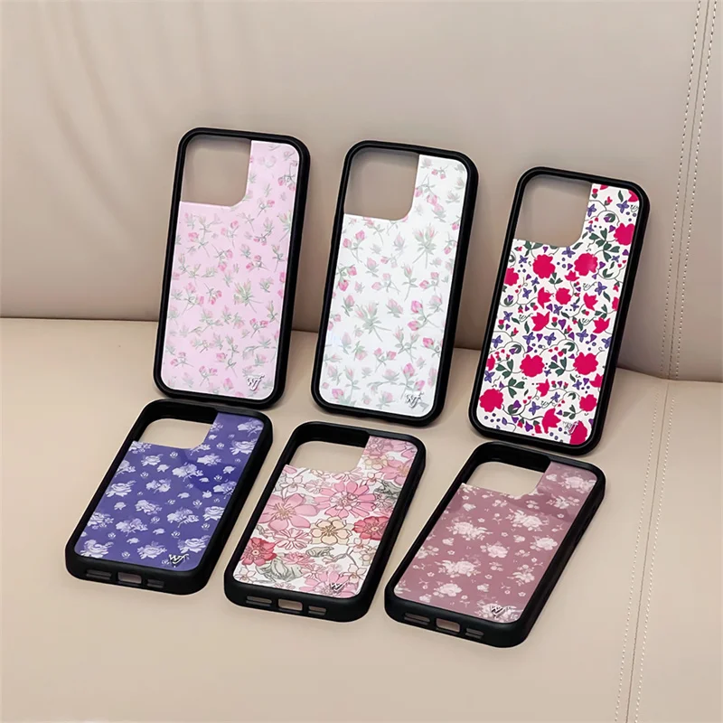 Wildflower Ins Cute Cartoon Phone Case for iPhone 16 15 14 13 12 Pro Max Flower Print Pink Brown Luxury WF Shockproof Back Cover