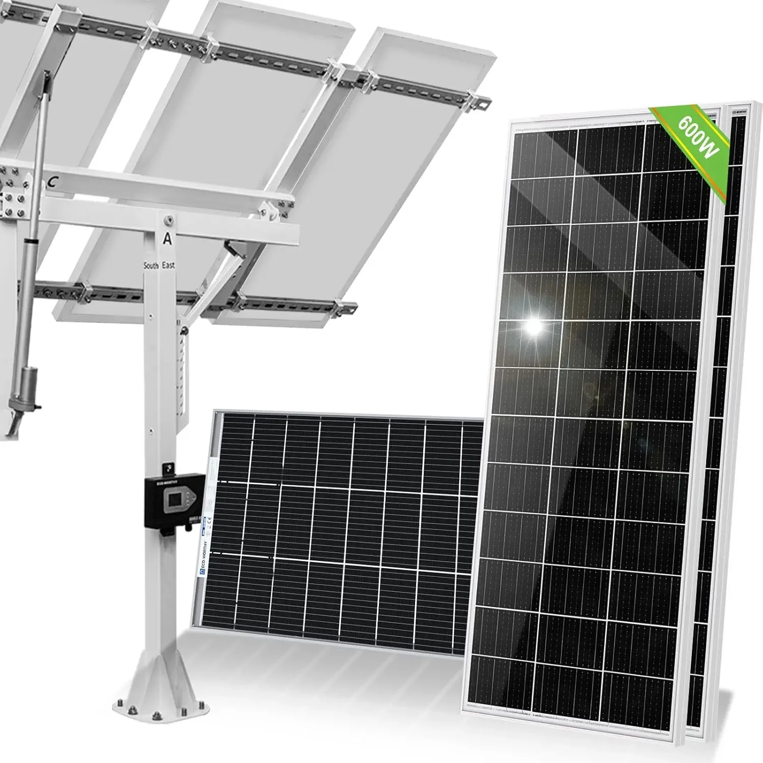 

ECO-WORTHY 600W Solar Panel Tracker System: 3pcs Bifacial 195W Monocrystalline Solar Panels, Single-Axis Solar Tracking Kit with