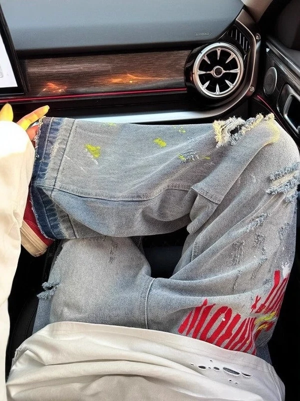 

Мужские джинсы в стиле ретро-американский стритстайл, с принтом в виде букв, эффектом выцветания и потертостей, свободные, модные, с широкими штанинами, длинные...