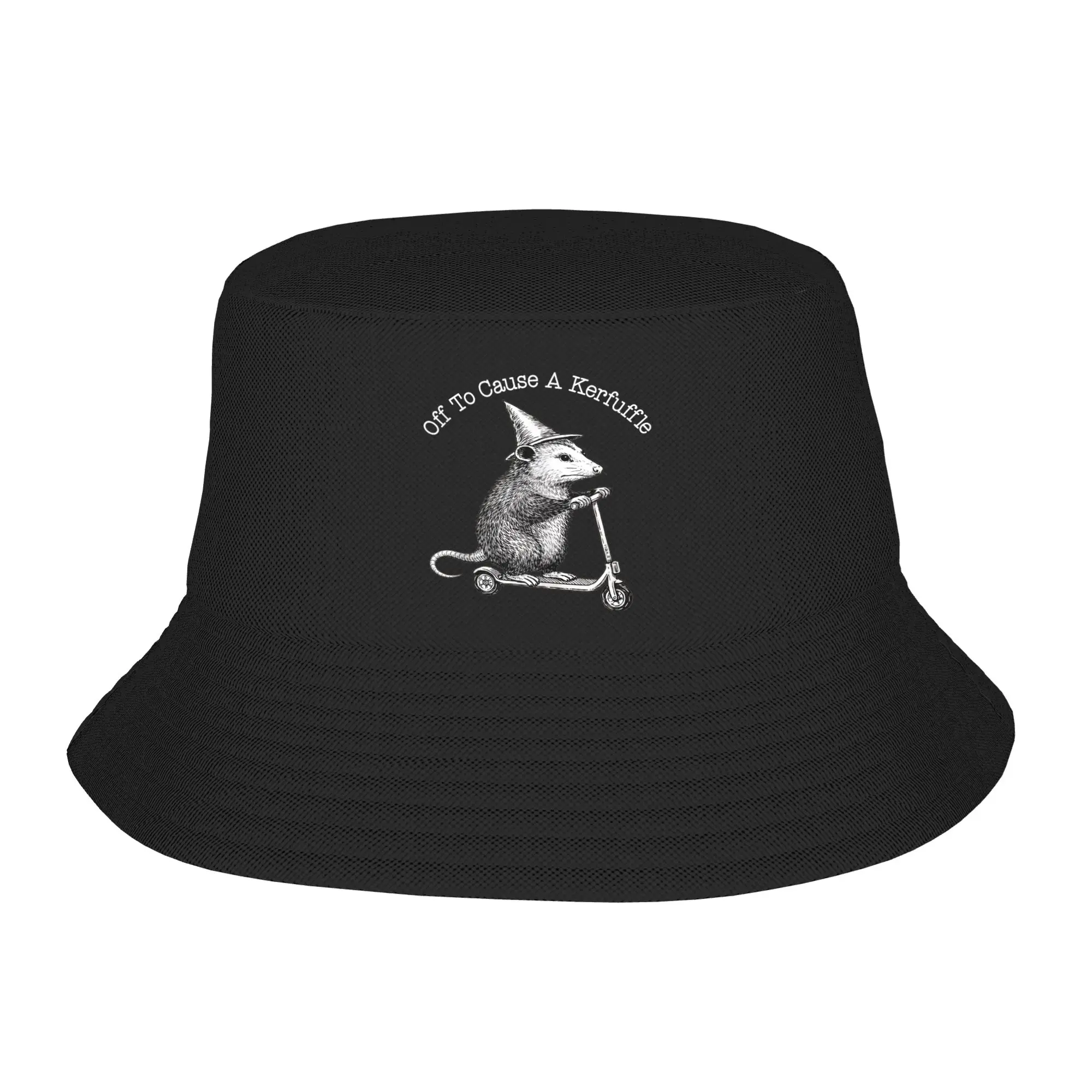 Unisex Off to Cause A Kerfuffle Funny Opossum Riding Scooter Bucket Hat Fisherman Hats Spring Vintage Caps Hawaii Visor Hat