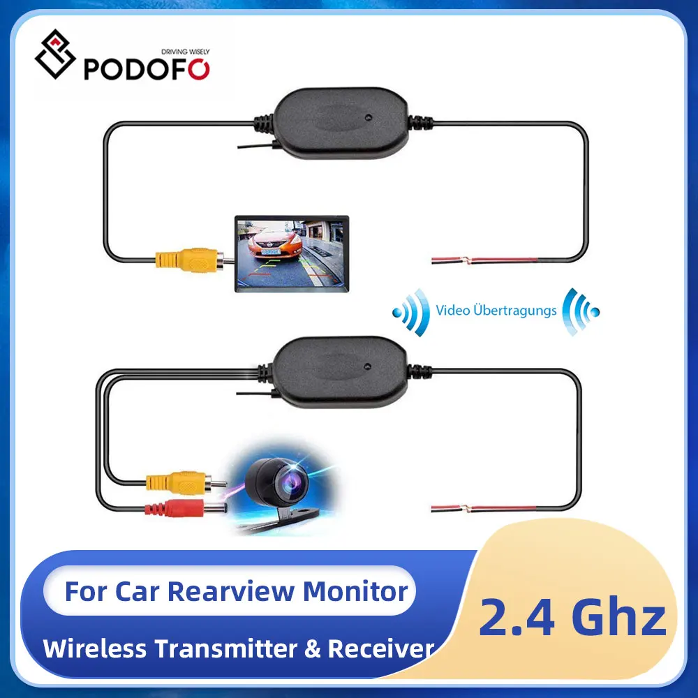 

Podofo 2.4 Ghz Wireless Rear View Camera RCA Video Transmitter & Receiver Kit for Car Rearview Monitor Reverse Backup Camera Cam