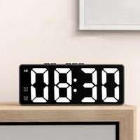 Voice Control Digital Alarm Clock Temperature Date Dual Alarm Snooze Mute Table Clock 12/24H Bedside Mirror LED Clock