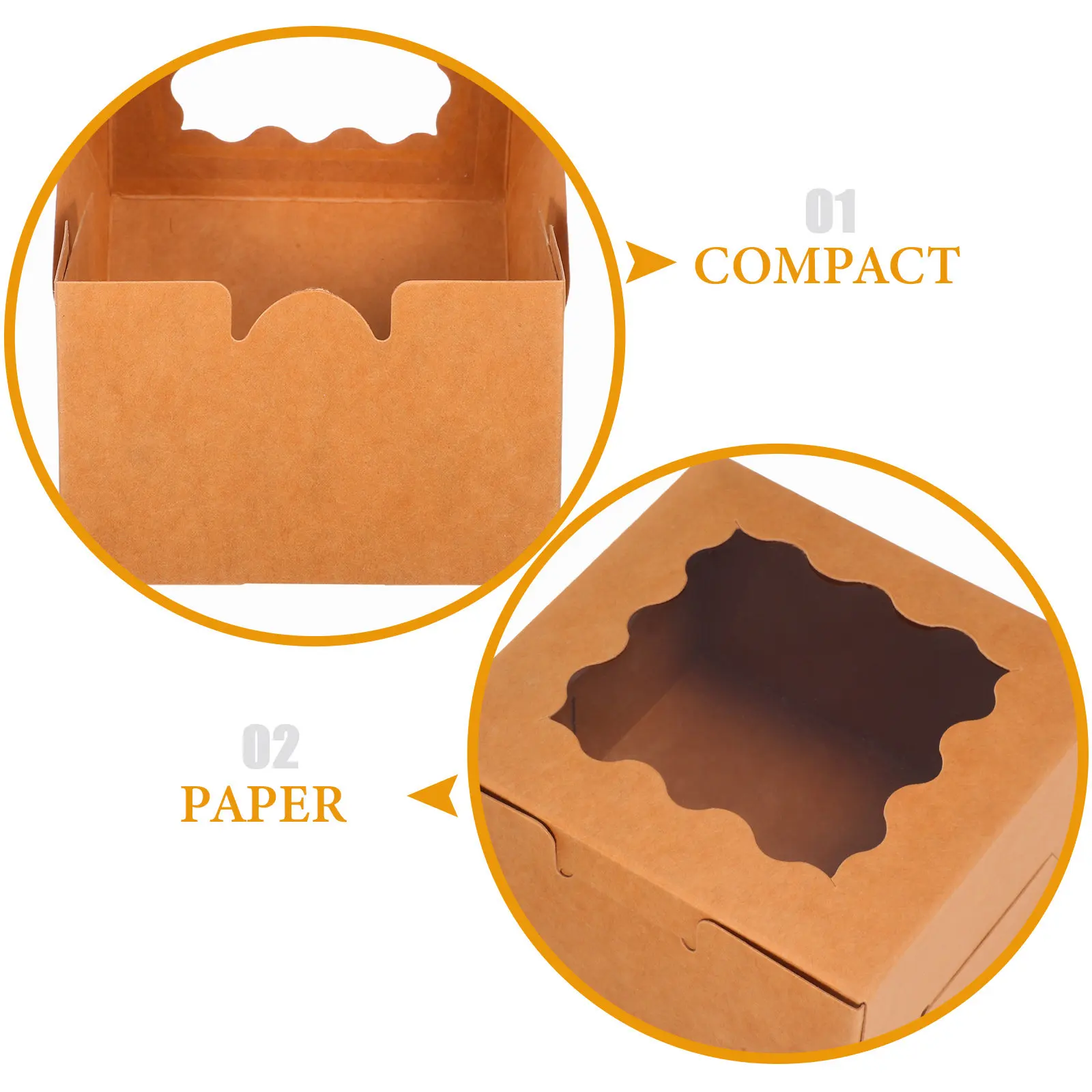 50Pcs Paper Cake Box Light Brown Window Food Packaging Boxes for Cakes Desserts Pastries Baking Carrier Paper Cake Box