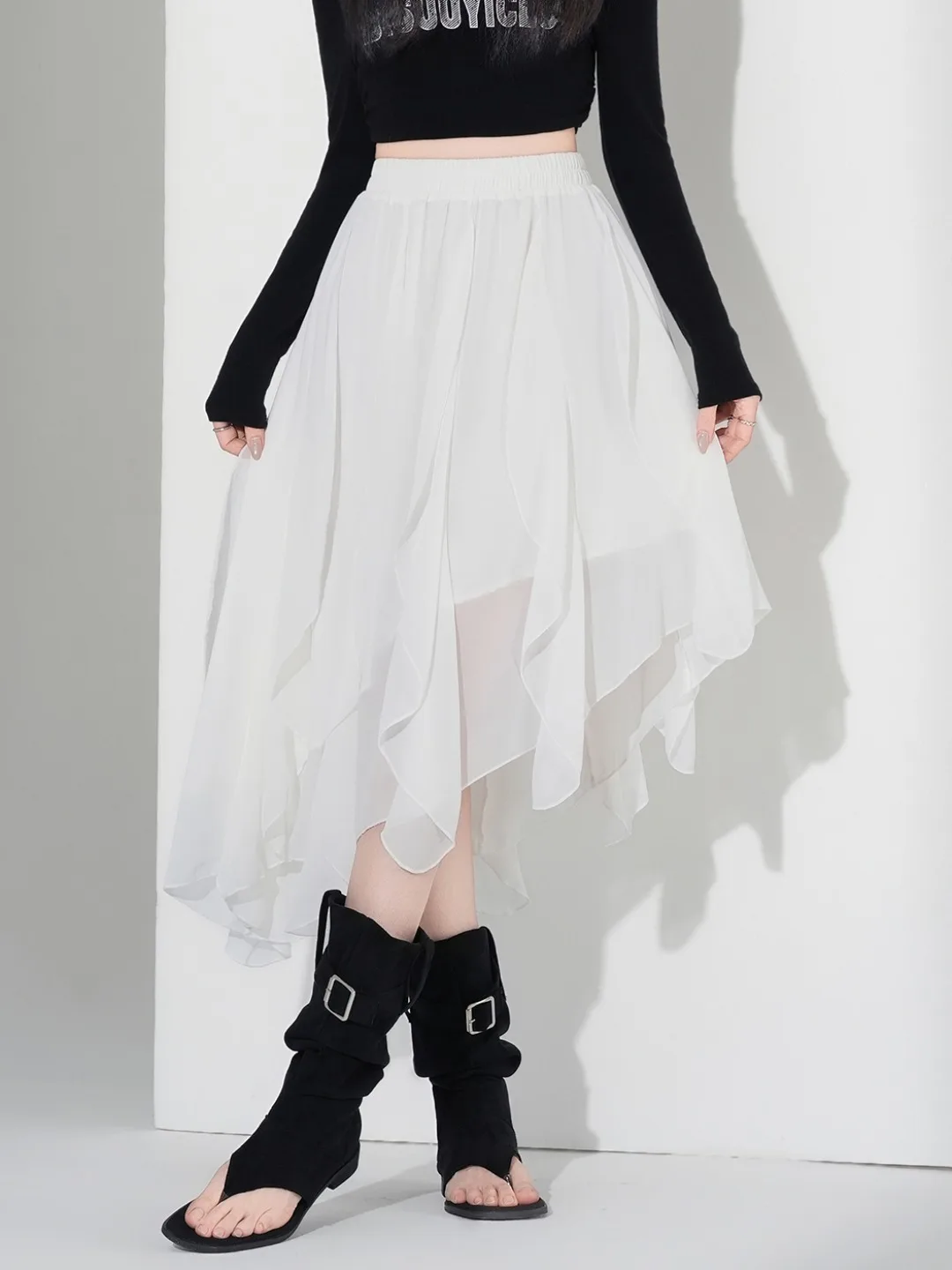 

Элегантная асимметричная юбка-миди А-силуэта для женщин, с высокой талией, драпировкой, мягкая и комфортная, в корейском стиле, для города и повседневной носки