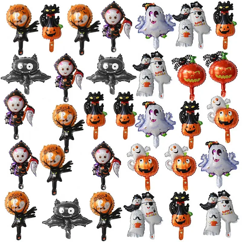 25 Stück Mini Halloween Kürbis-Geist-Folienballons Fledermaus Totenkopf Kürbis Luftballons Kinder Horror Halloween Nacht Party Dekorationen