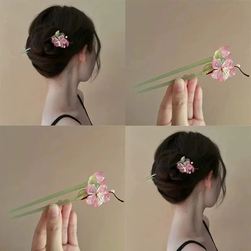 

New Chinese Style Magnolia Flower Bamboo Leaf Hairpin with Versatile Temperament, Modern Plate Accessories and Headwear