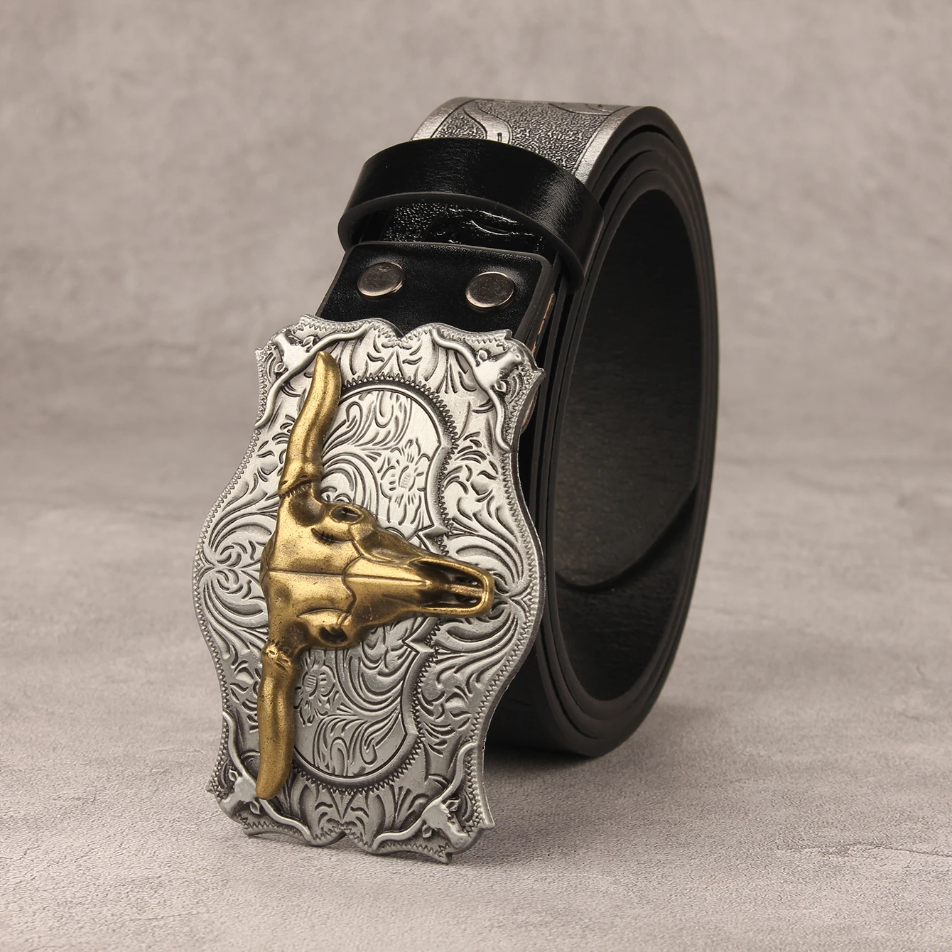 حزام PU من الدنيم الغربي - حزام خصر من قماش الدنيم المنحوت المطبوع المزخرف للرجال