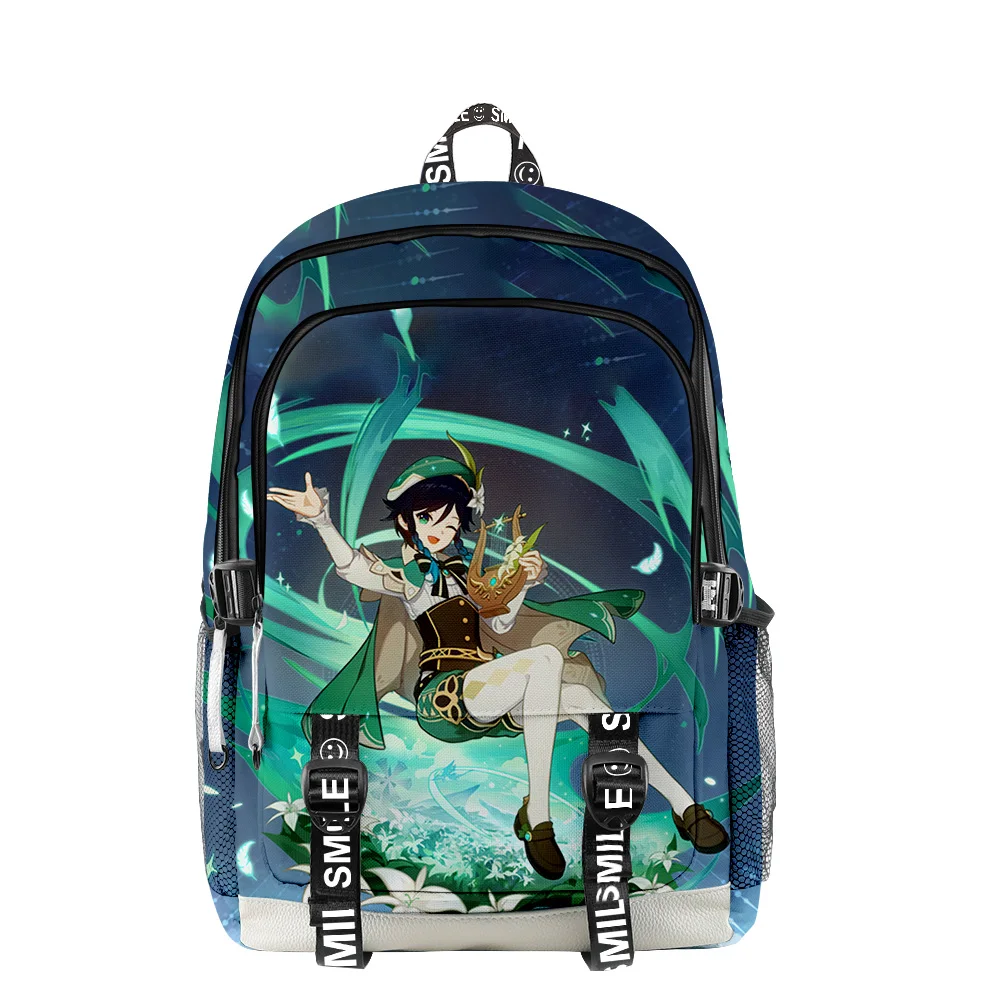 2022 Genshin Impact Venti 3D Backpack Oxford Waterproof School Bag Teenager Boys Girls Cosplay Travel Backpack Laptop Bag