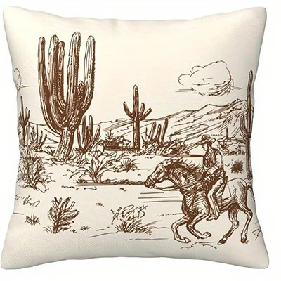 Home Decor Cowboys and Horses Western Desert Pillowcase Pattern Cushion Cover Suitable for Sofa Bedroom Car Pillow Cover