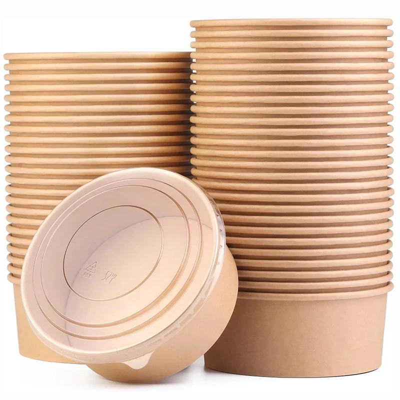 15pcs Kraft Paper Bowls, Fruit Salad Box, Disposable Go-out Hot Cold Food Storage Containers, Soup Snack Cups For Party Picnic