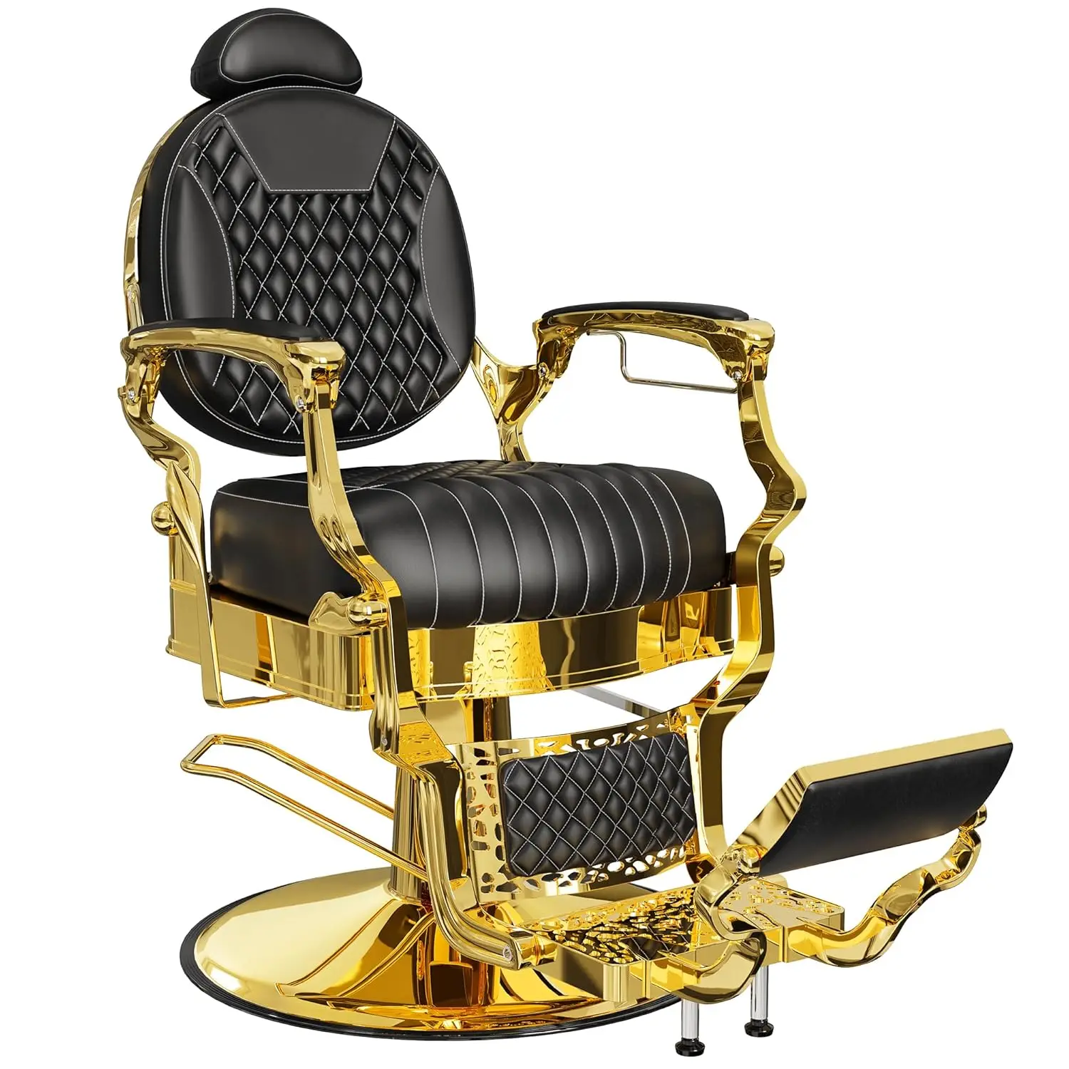 

Black & Gold Heavy-Duty Barber Chair Reclining Adjustable Headrest 550lbs Capacity Salon, Customized