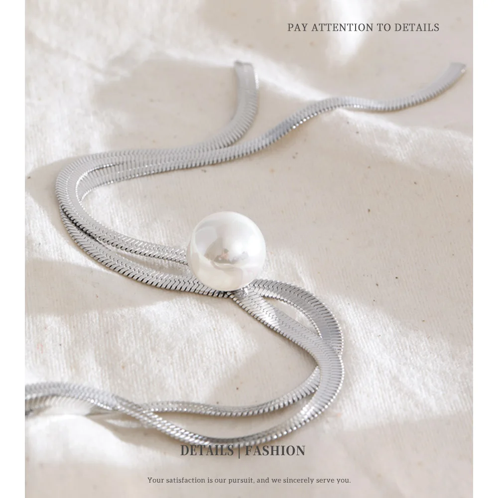 NiNice 70 سنتيمتر الفولاذ المقاوم للصدأ تقليد اللؤلؤ ثعبان سلسلة قطرة طويلة قلادة سترة سلسلة مجوهرات الأزياء بالجملة #3