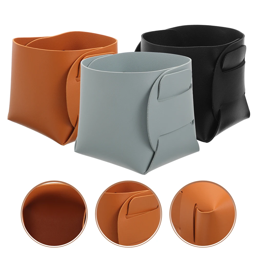 

3pcs Pu Baskets Household Sundry Organizer Desktop Cosmetics Box Pu Storage Dish Space Savingpu