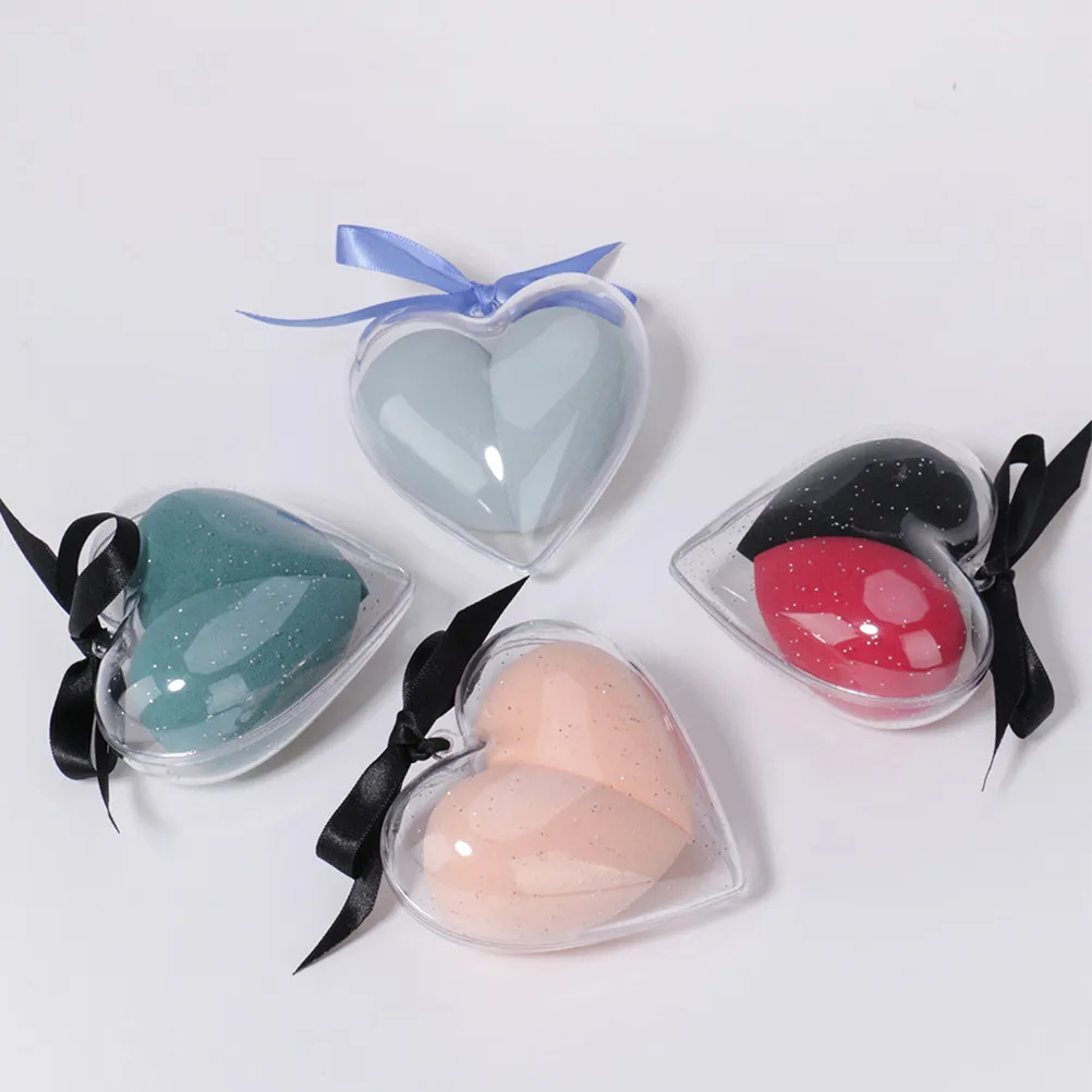2Pcs Heart Shape Makeup Sponge Powder Puff Dual Purpose Soft Flocking Beauty Eggs Foundation Blending Sponge Pink