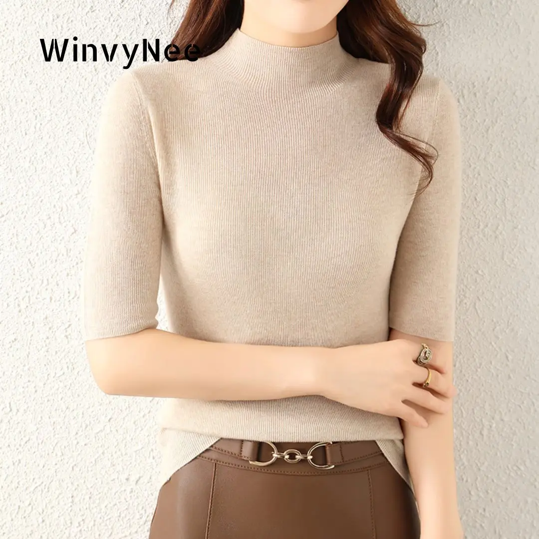 

Женский пуловер WinvyNee из камвольной шерсти с воротником-стойкой, в рубчик, облегающий, базовый, для многослойных образов, весна-осень, мягкий на ощупь, с рукавом до локтя, A1757012