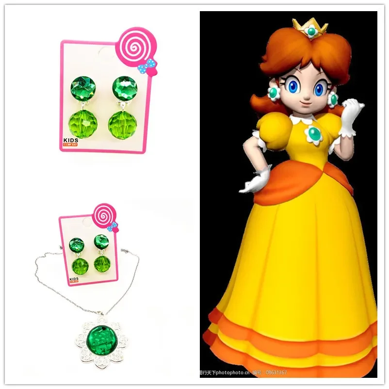 Super Mario Bros Peach Princess Necklaces Girls Cartoon Jewelry Ear Clip Bracelets Baby Earrings Accessories Kids Jewelry Gifts