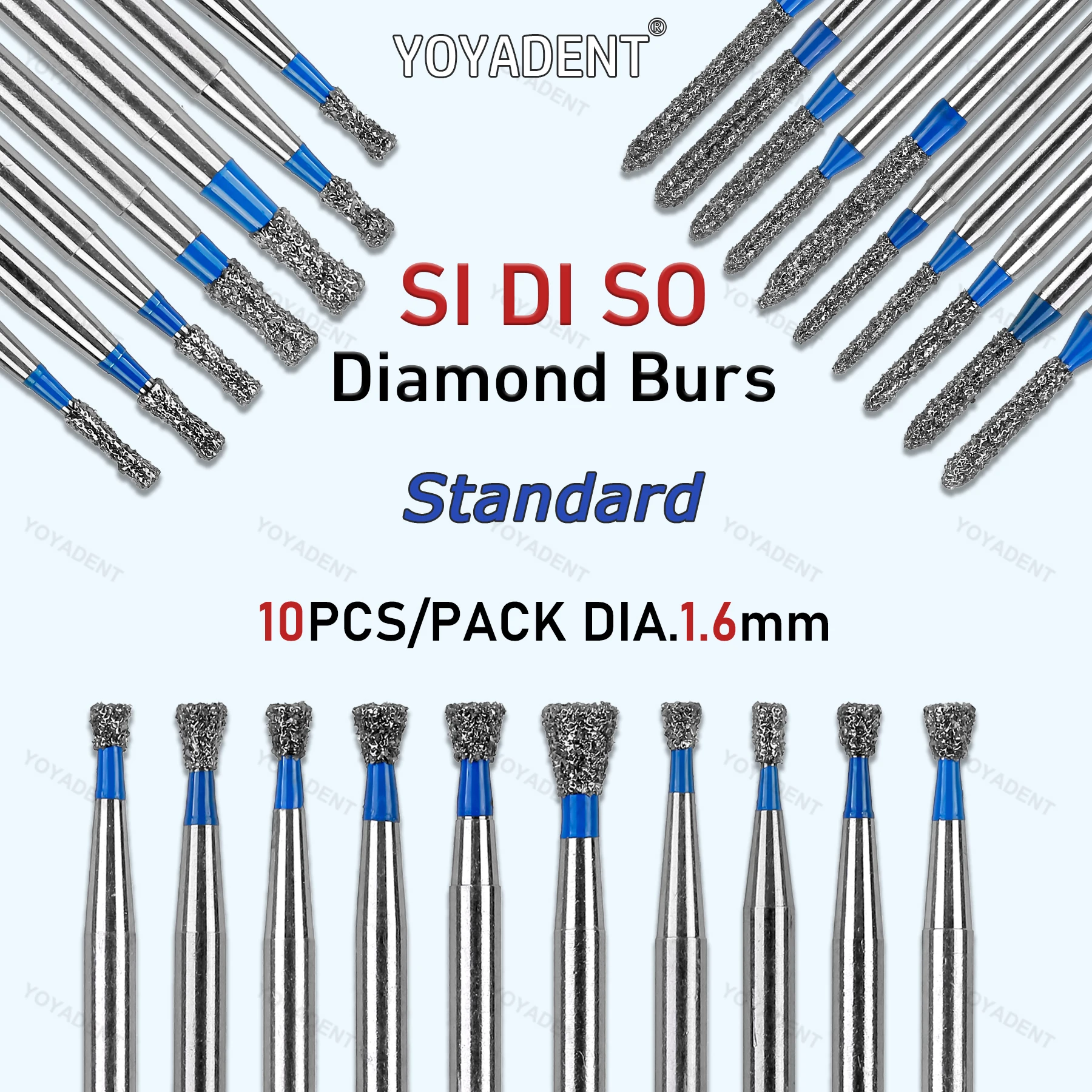 

Стоматологические алмазные боры типа SO/SI/DI, стандартная стоматологическая клубника для высокоскоростного инструмента для полировки наконечников, диаметр 1,6 мм, 10 шт./упак.