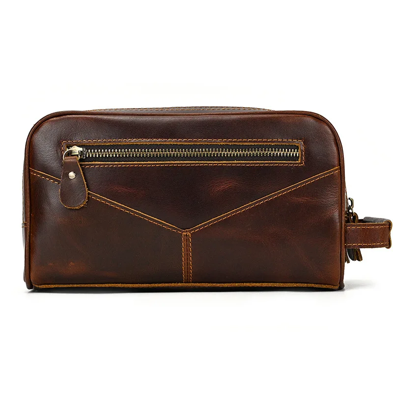 Sac à Main en Cuir group pour Homme et Femme, Accessoire de Rangement de Grande Capacité, Double Fermeture Éclair, Trousse de Maquillage Décontractée, Trousse Cosmétique