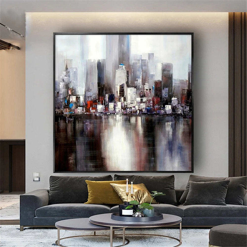 

Painting On Canvas Abstract Handmade Oil Paintings Modern City Architecture Landscape Wall Art Picture Decor Living Room Mural