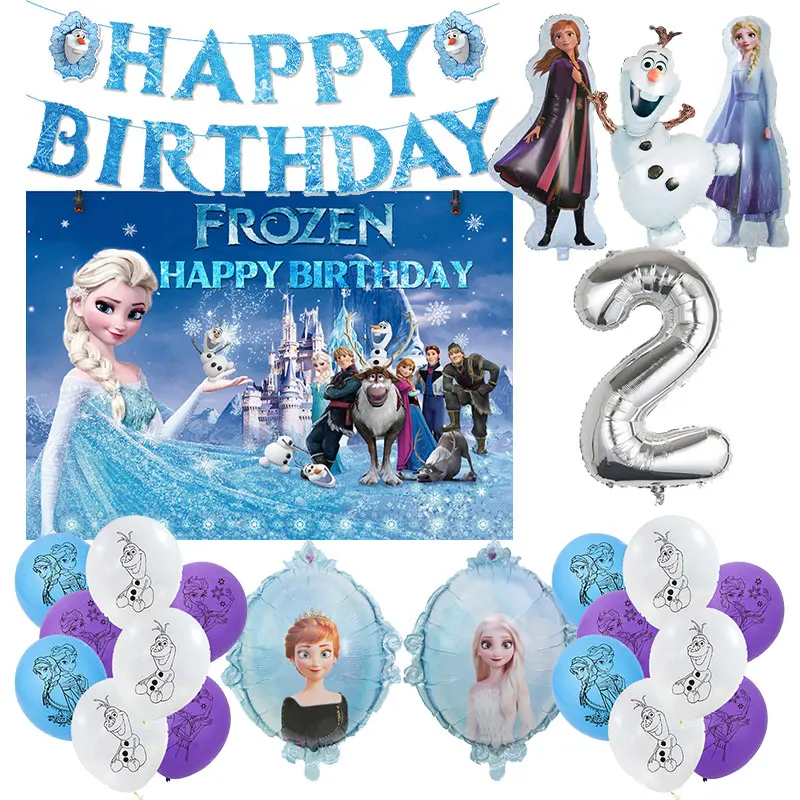 Disney Frozen Birthday Party Decorations Tablecloth Tableware Blue Balloons Child Birthday Party Favors Kids Birthday Favors