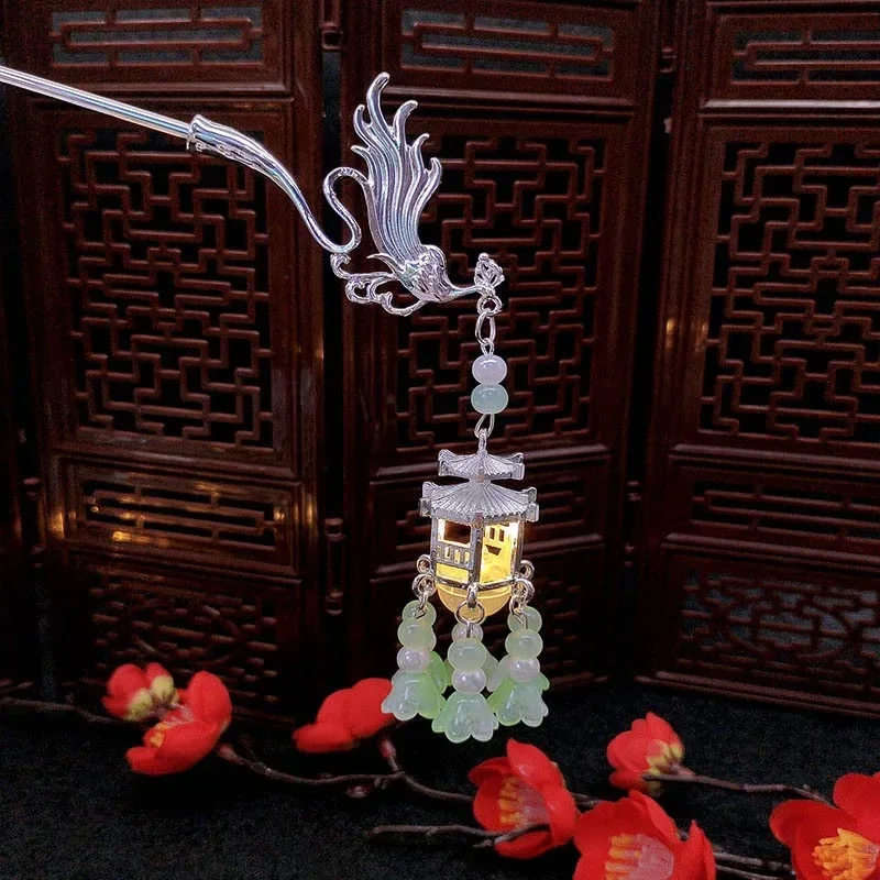 العتيقة الفضة فينيكس دبوس الشعر الساطع جناح دبوس الشعر الجديد الصينية قصر شرابة هزاز دبوس الشعر الراقية دبوس الشعر