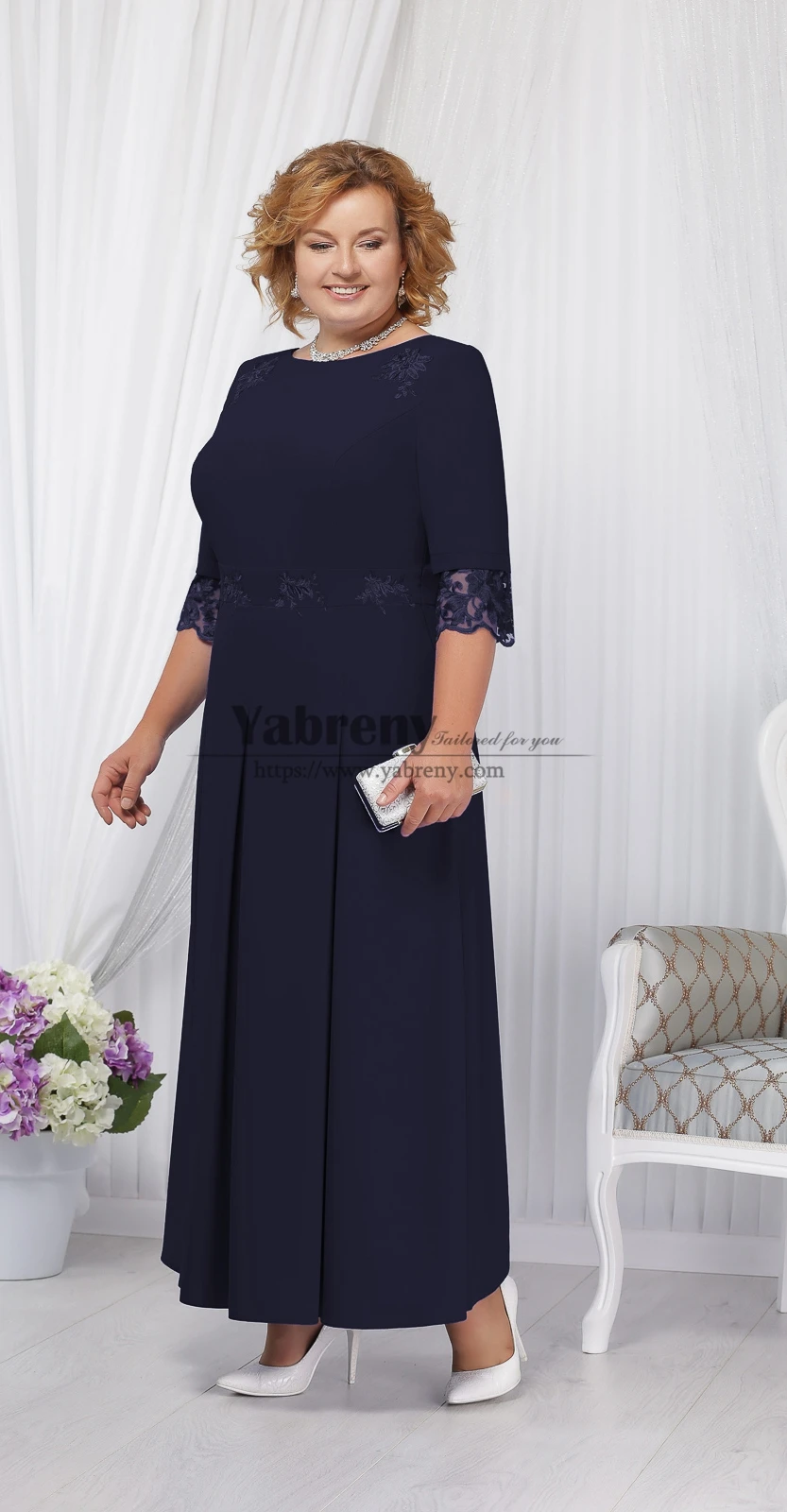 

Plus size Dark Navy Ankle-Length Mother of the Bride Dresses