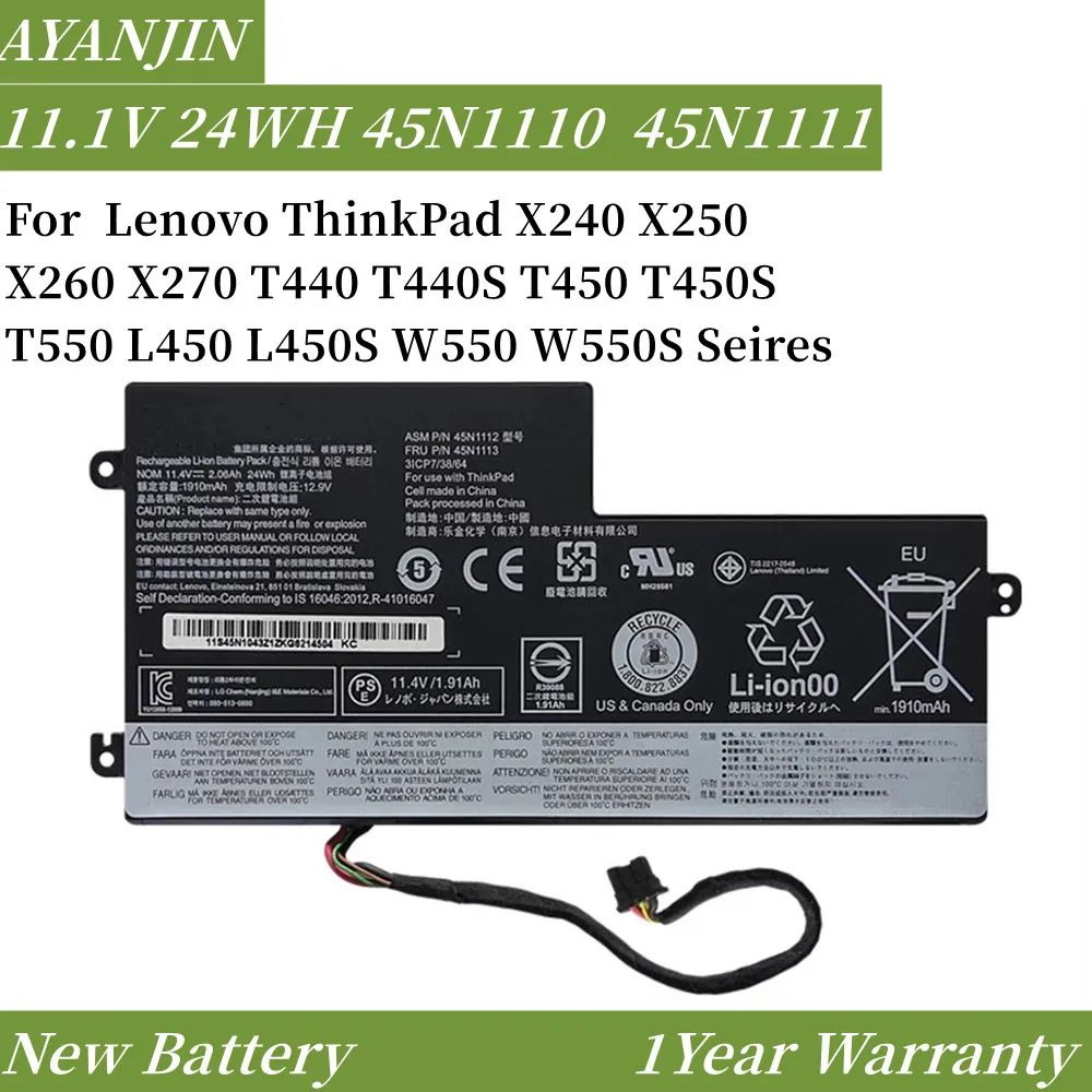 

45N1110 Internal Battery for Lenovo ThinkPad T440 T440S T450 T450S X240 X240S X250 X260 X270 L450 45N1111 45N1112 11.1V 24WH