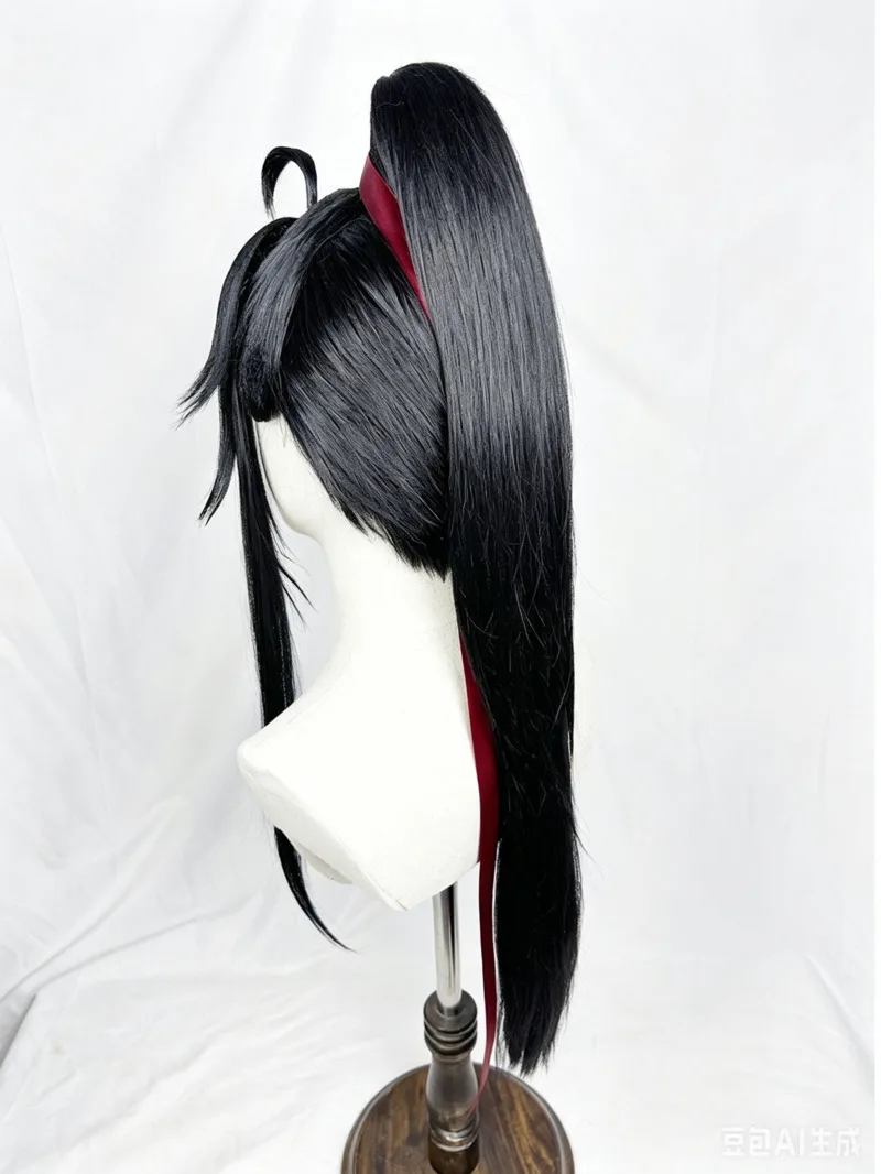 Wei Wuxian Styled Wig Grandmaster Of Demonic Cultivation MDZS Lan Wangji Black Long Ponytail Hairstyle Customized Wigs Props - view 2