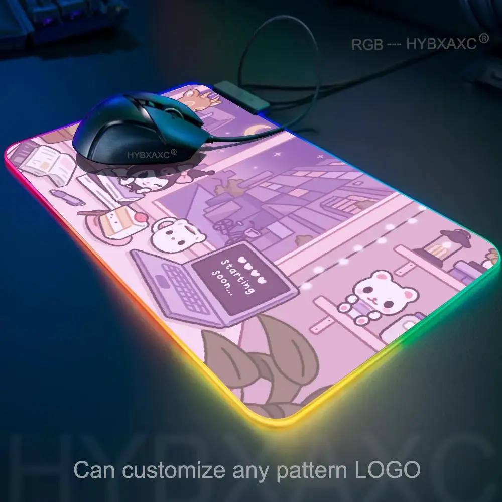 RGB S-Sanrio K-kuromi cute Mouse Pad RGB Gaming Mouse Pad Desk Mat HD Gamer Large LED Light XXL MousePads PC Computer Carpet