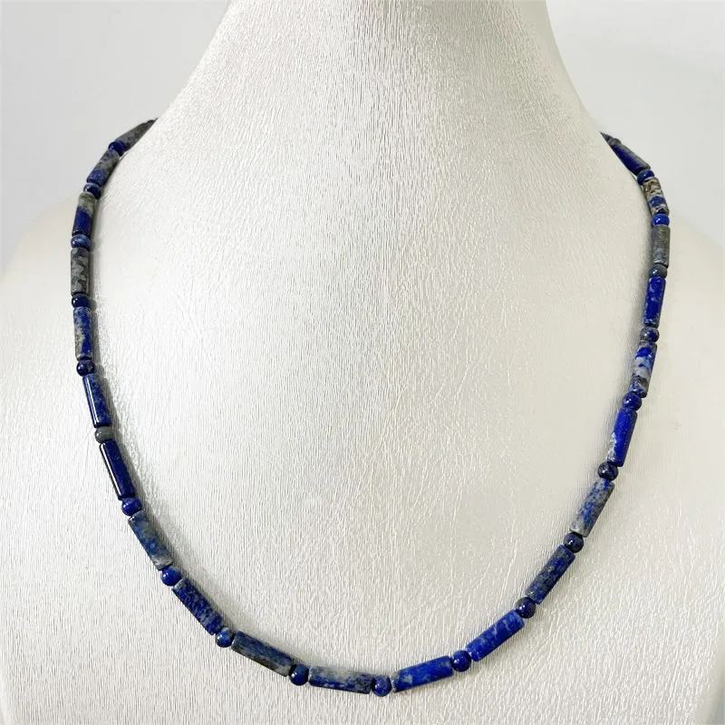 Não tingido 4mm natural lápis-lazúli grânulo feminino colar de luxo tubo redondo pedra preciosa azul lazurite preciosas pedra yoga jóias feminino
