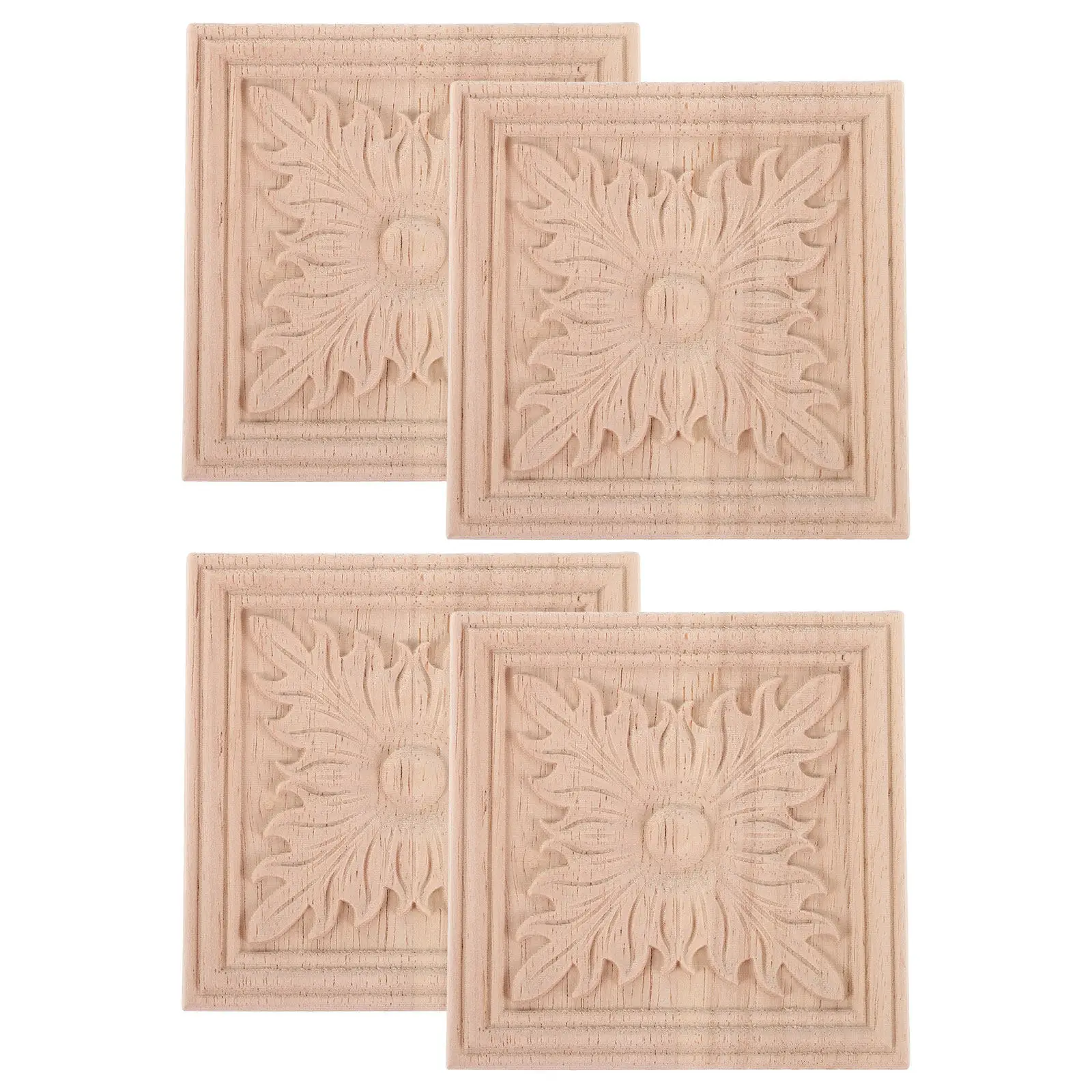 4Pcs Unpainted Wooden Carved Corner Onlays for DIY Furniture Decor European Style Cabinet Door Mirror Staircase Wall Appliques