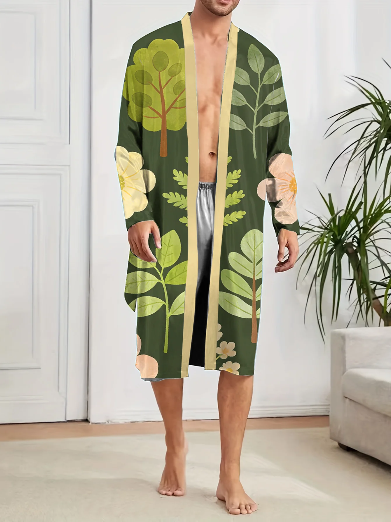 Men dressing gown 3Ddigital printed spring and autumn thin style quick drying long sleeved summer air-conditioned Funny pajamas