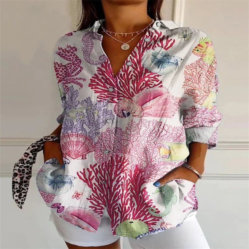 2024 New 3D Digital Printing Women\'s Shirt Fashion Casual Drop Shoulder Sleeve Shirt Personalized Floral TopS