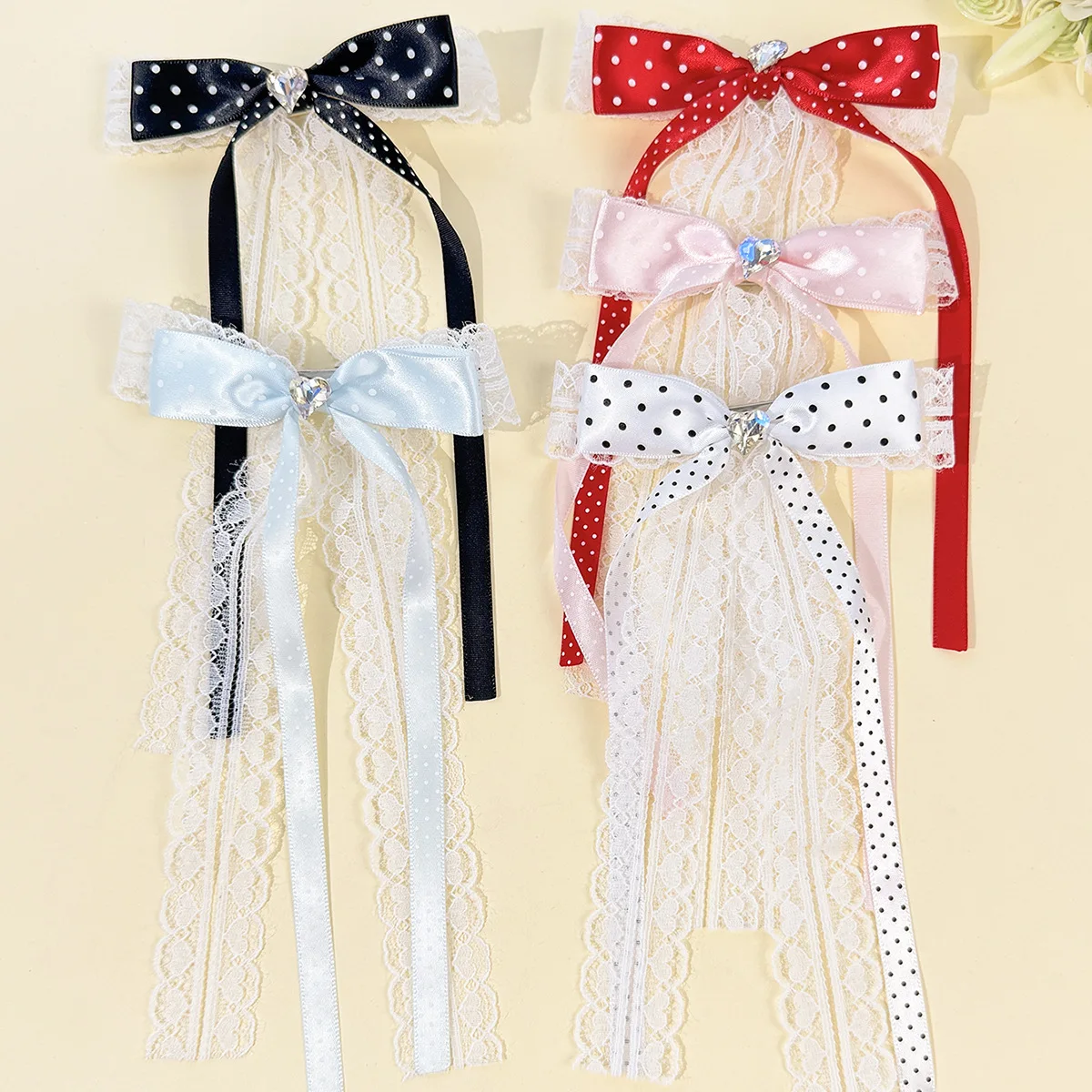 30pc College Style Hairgrips Women Girls Lace Rhinestone Hairpin Tassel Barrettes Dot Spot Bow Hair Clips 4.7' Long Headwear