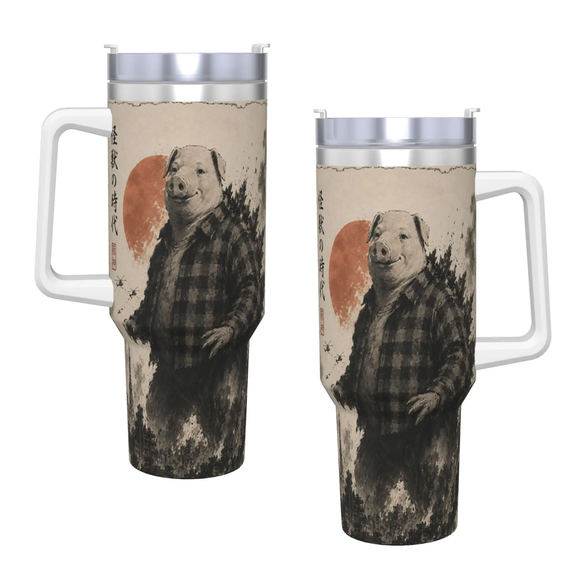 Stainless Steel Tumbler John Pork Japanese Vintage Monster Funny Meme Brainrot Car Mugs Driving Cold and Hot Water Bottle