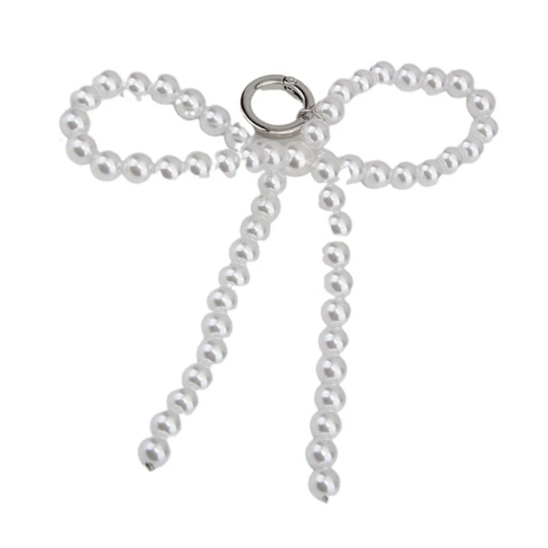 

Unique Bowknot Phone Chain Accessory Stylish Dangle Keychain with Pearls Beaded Bowknot Pendant for Handbags Backpack D5QB