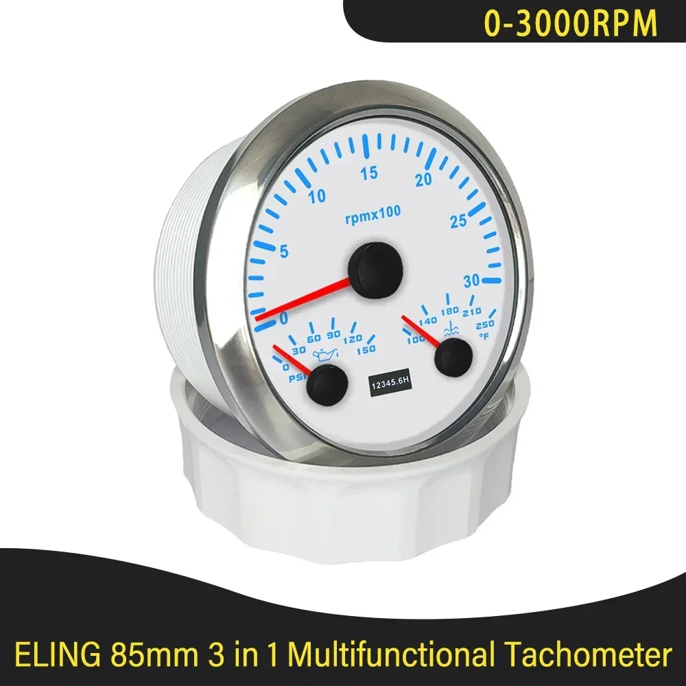 

85 мм морской 3 в 1 многофункциональный тахометр 0-4000 об/мин 0-6000 об/мин с давлением масла и температурой воды 7 цветов подсветка для грузовика автомобиля