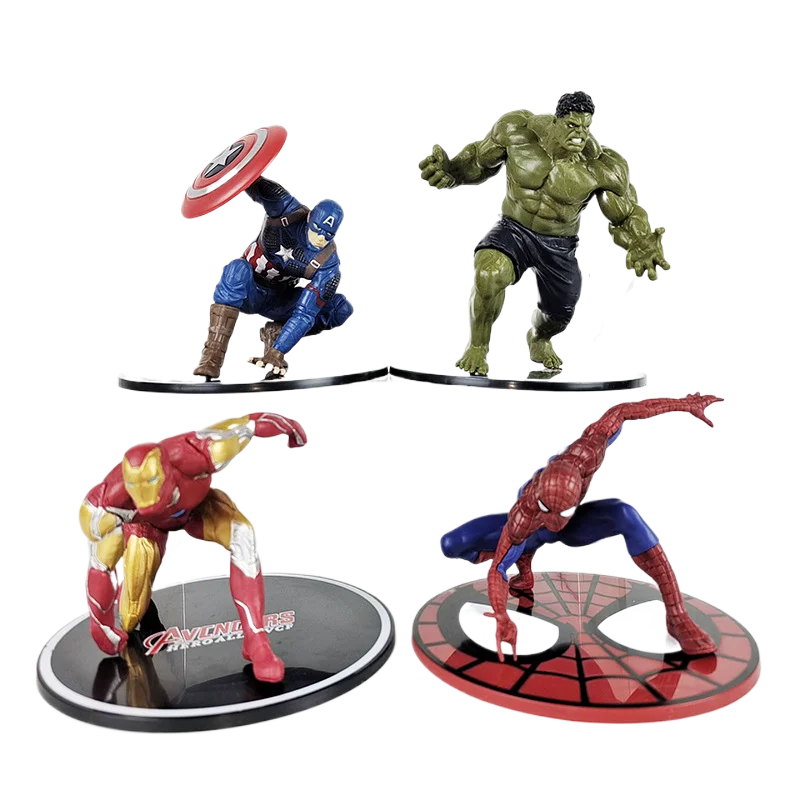 

Marvel Action Figures Hulk Captain America Iron Man Spider-Man Model Collection With Base 10-13CM PVC Collectible Toys