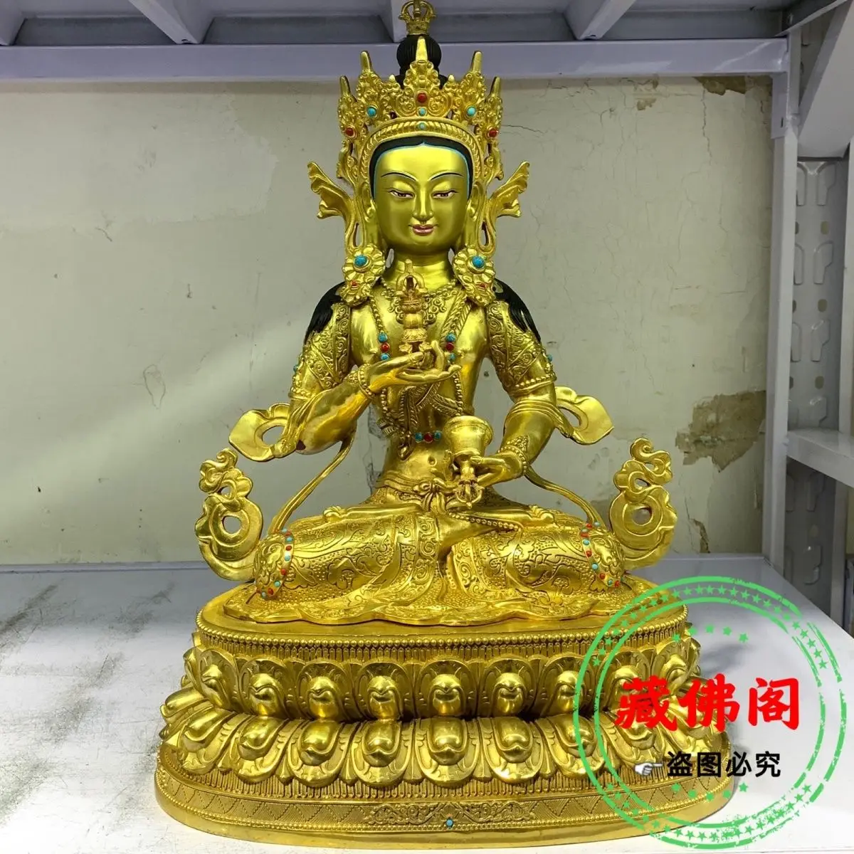 One foot five Vajrasattva brass craftsmanship, Tibetan gilded inlaid bronze statue, 15 inch ornament, Buddha hall, Guanyin livin