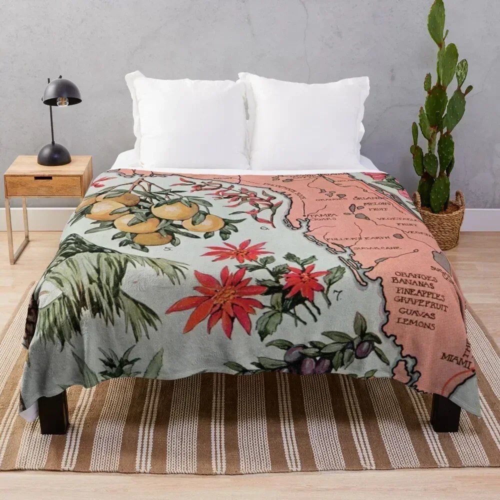 

antique Map of Florida (1917) Throw Blanket Shaggy Furry Soft Blanket for Bedroom Living Room