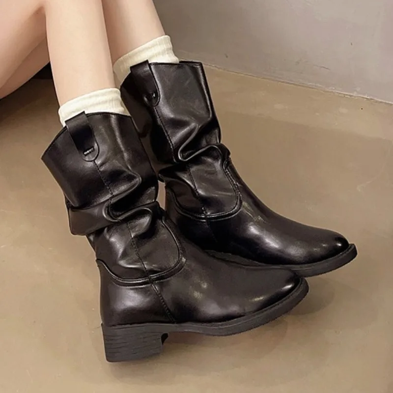 

Mid Heels Women Short Boots 2025 Fashion New Shoes Designer Elegant Winter Chelsea Ankle Boots Dress Pumps Party Zapatos Mujer