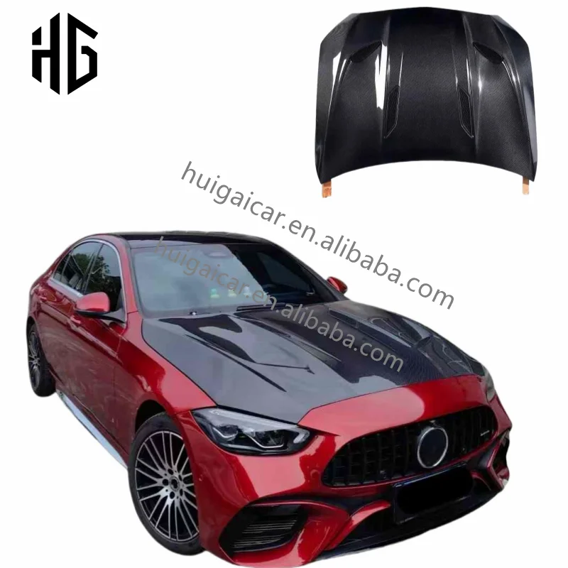 

Upgrade to Topcar Style Car Bonnet Carbon Fiber Engine Hood Body Parts for 2022 Benz C Class W206 C206 Front Hoods