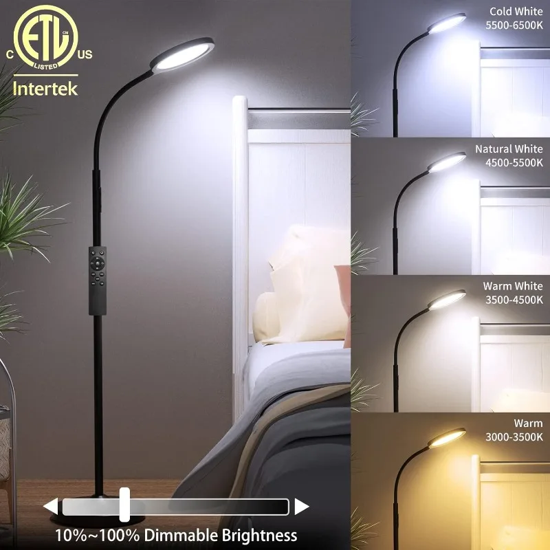 

Floor Lamp,Super Bright Dimmable LED Lamps For Living Room, Custom Color Temperature Standing Lamp With Remote Push B