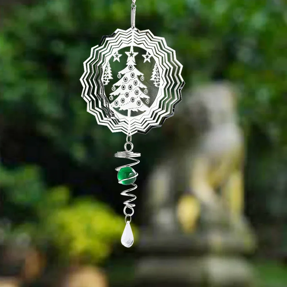 

Crystals Flower Wave Christmas Tree Revolve Wind Chime Pendant Bird Repeller Patio Garden Hanging Room Decoration Accessories