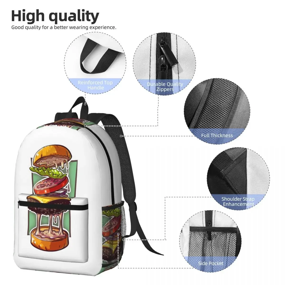 Double Decker Burger Backpack Daypack Large Capacity Boys Girls BookBag School Bag Shoulder Bags for Men Women